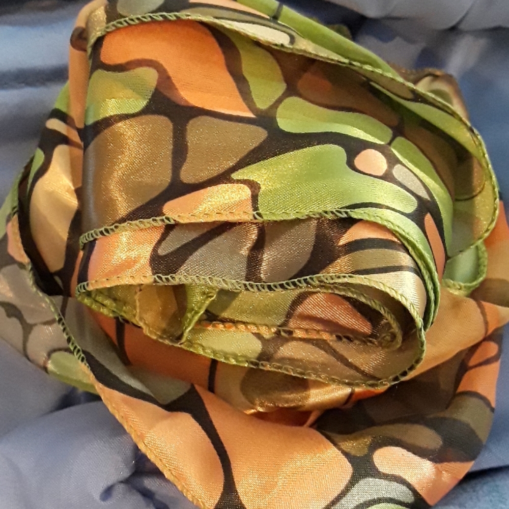 Vintage Scarf Green Orange Gold 58"